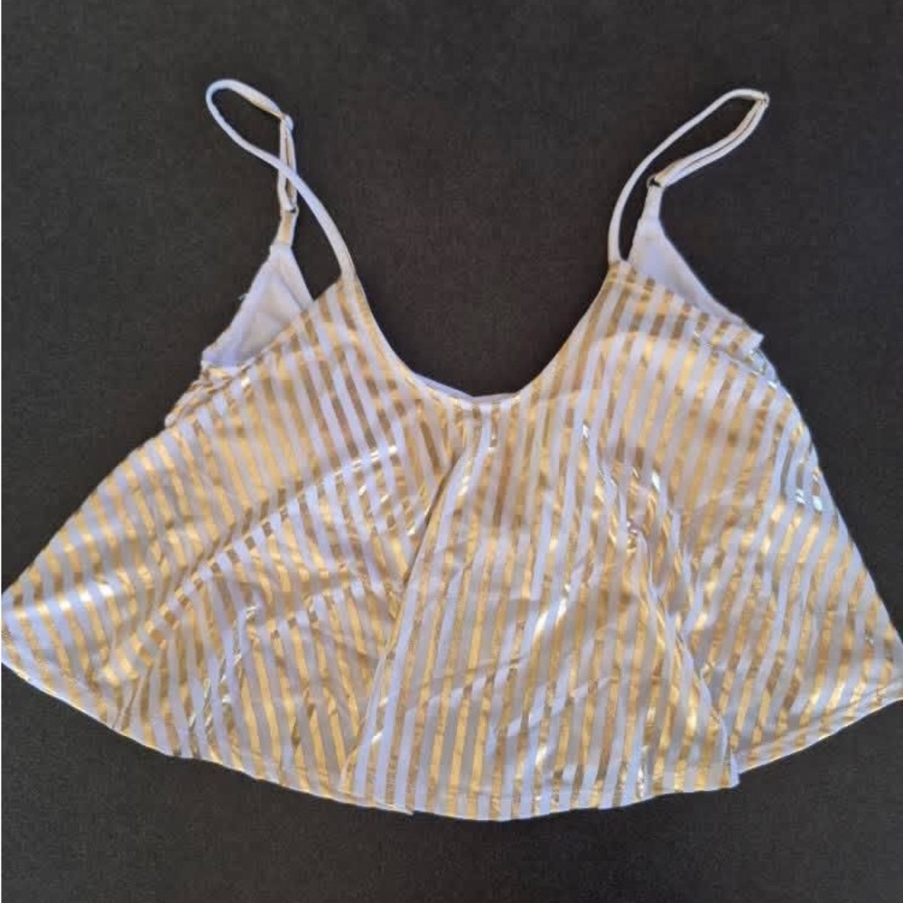 Kortni Jeane Women’s Swing Top Gold and White Striped Swimsuit Small